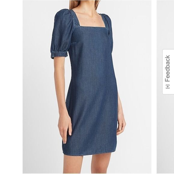 Express Dresses & Skirts - Express Denim Puff Sleeve Mini Shift Dress – Western Cottagecore Size S